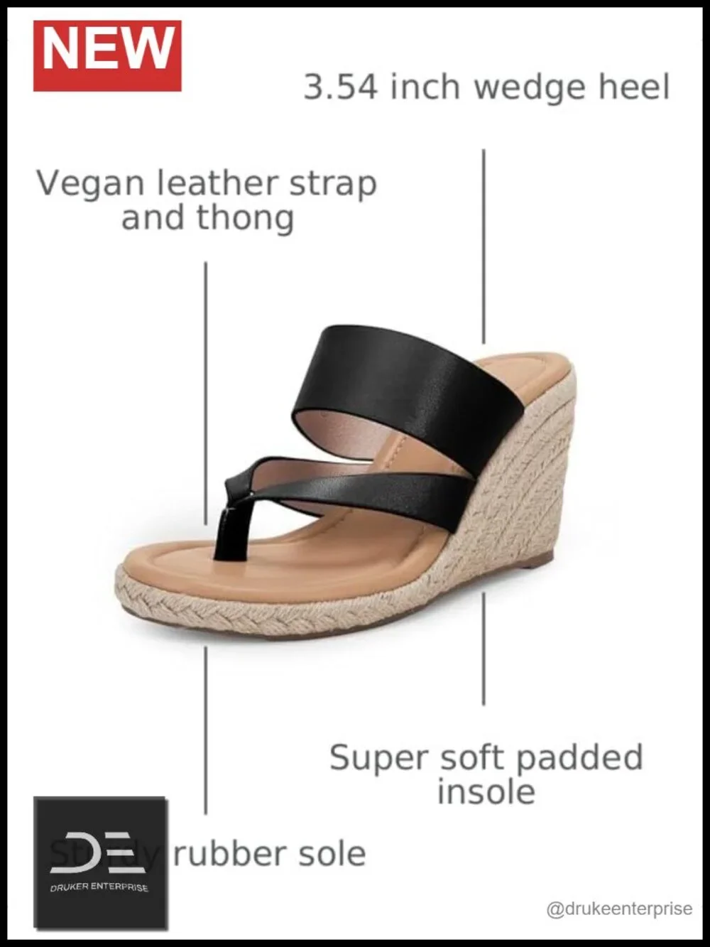 Espadrille Wedge Sandals Platform Thong Vegan Leather Strap Summer Casual